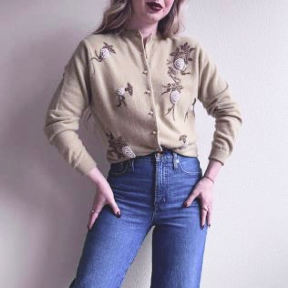 Vintage 1950’s Tobi of California Ivory Beaded Cardigan xs/s - Picture 9 of 9
